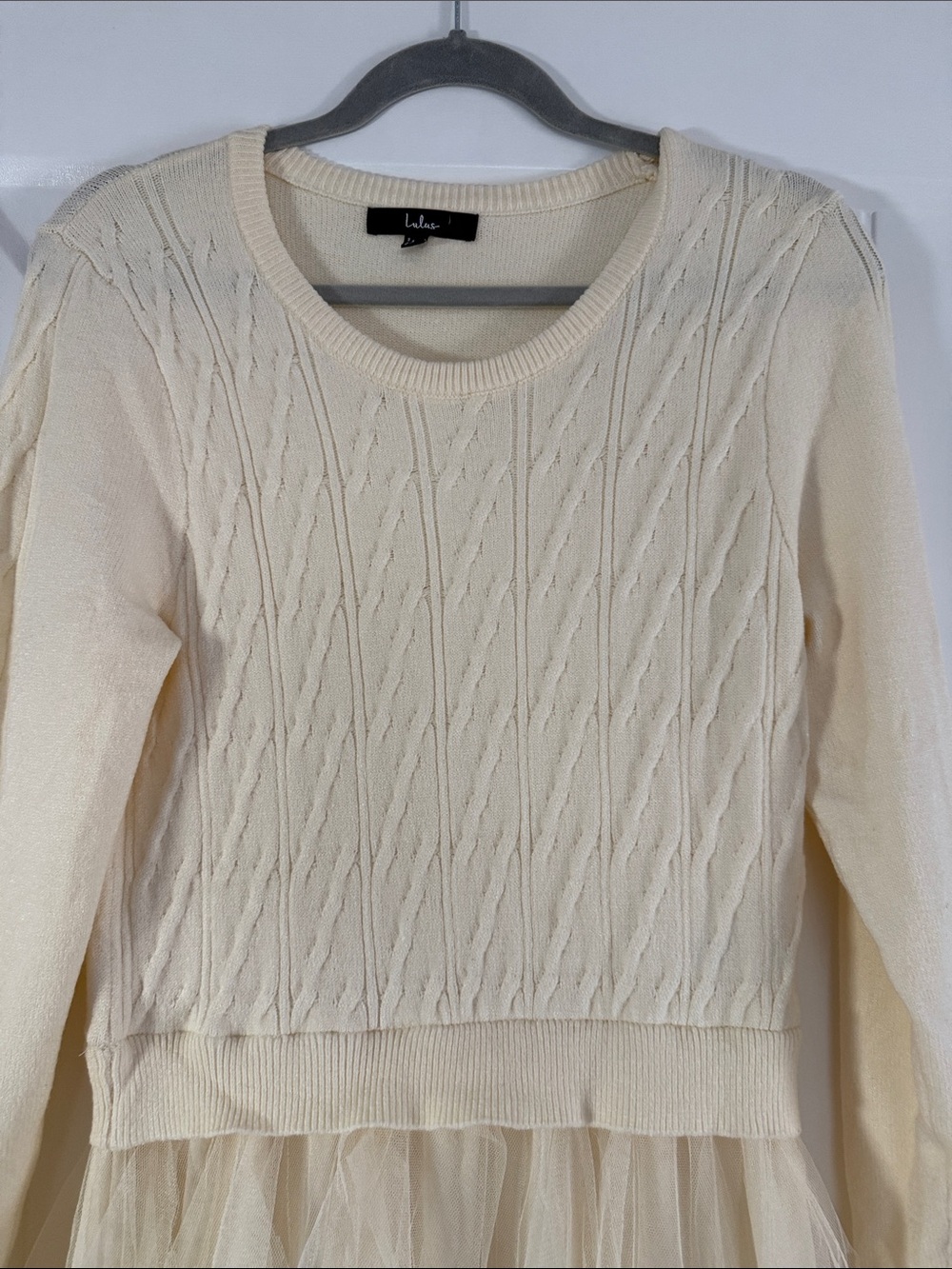 Lulu's Cream Cable Knit Top with Layered Tulle Maxi Skirt Dress - Picture 6 of 10